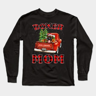 Christmas Boxer Mom Santa Hat Truck Tree Plaid Dog Mom Christmas Long Sleeve T-Shirt